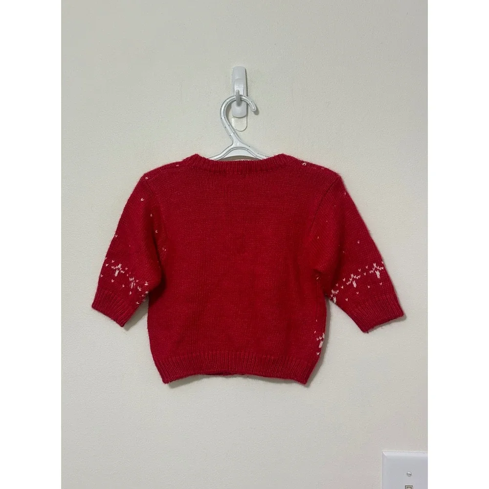 Children's Place Holiday Cardigan Bear Skiing Knit‎ Sweater Red 6-9 Months